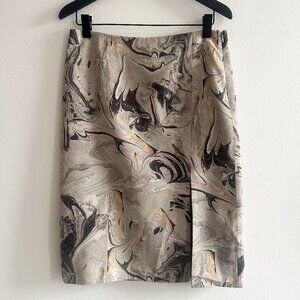 Theory Phereniki Geode Print Crepe Pencil Skirt 100% Silk Side Slit Size 8